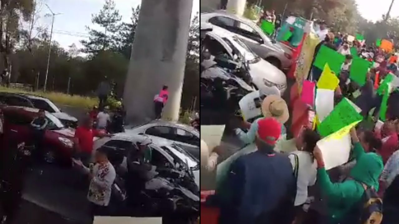 Foto:Captura de pantalla|Manifestantes bloquearon por más de 1 hora la autopista México-Cuernavaca