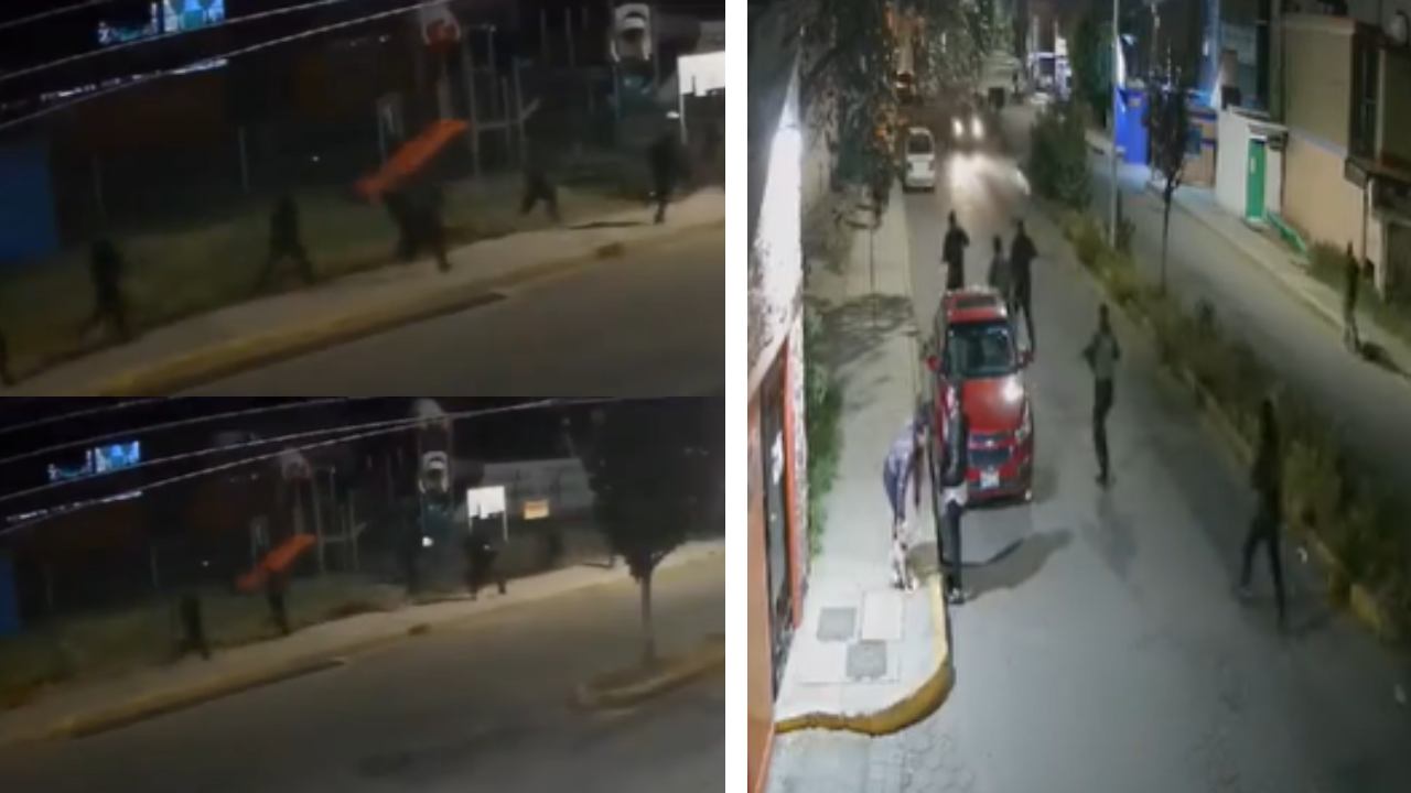 Una cámara de seguridad captó el momento en el que varias personas huyen de una balacera en inmediaciones del fraccionamiento Rancho San Blas, en el municipio de Cuautitlán