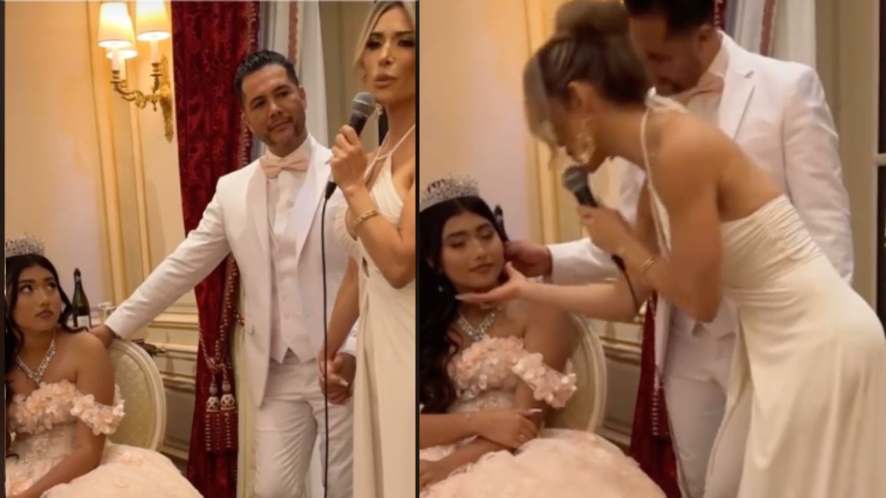 Al estilo de la Familia Peluche, padres "exponen" frente a los invitados el primer periodo de su hija en su quinceaños