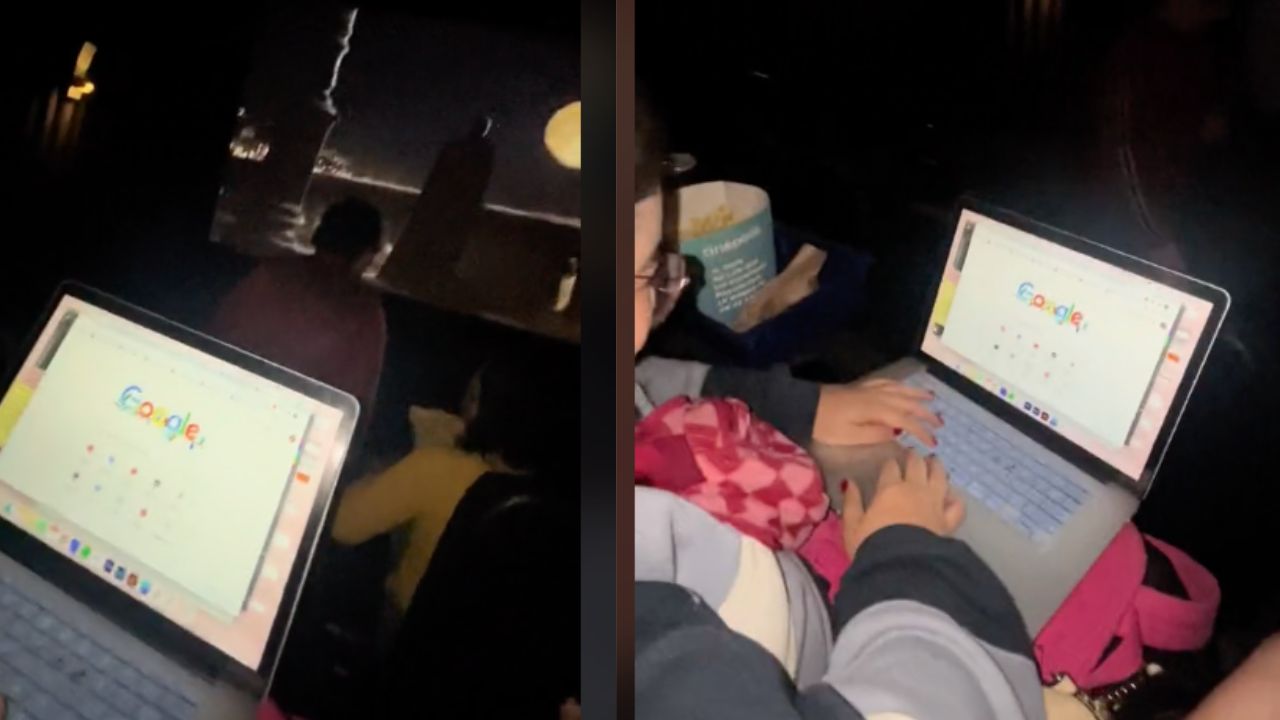 Joven lleva el Home Office a una sala de cine para trabajar desde ahí mientras disfruta de una buena peli