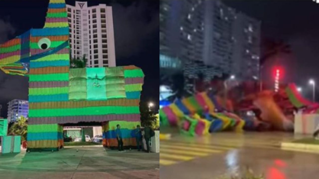 Foto:Captura de pantalla|VIDEO: Por tormenta, escultura del “Burrito Sabanero” se derrumba