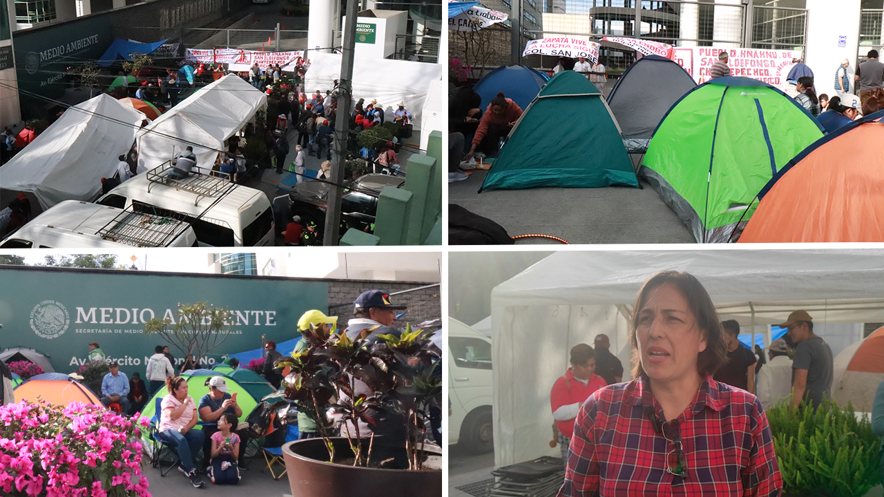 Foto: Andrea Cervantes | Miembros del Movimiento Social por la Tierra se manifestaron frente a la SEMARNAT, sin cerrar vialidades Presa Endhó