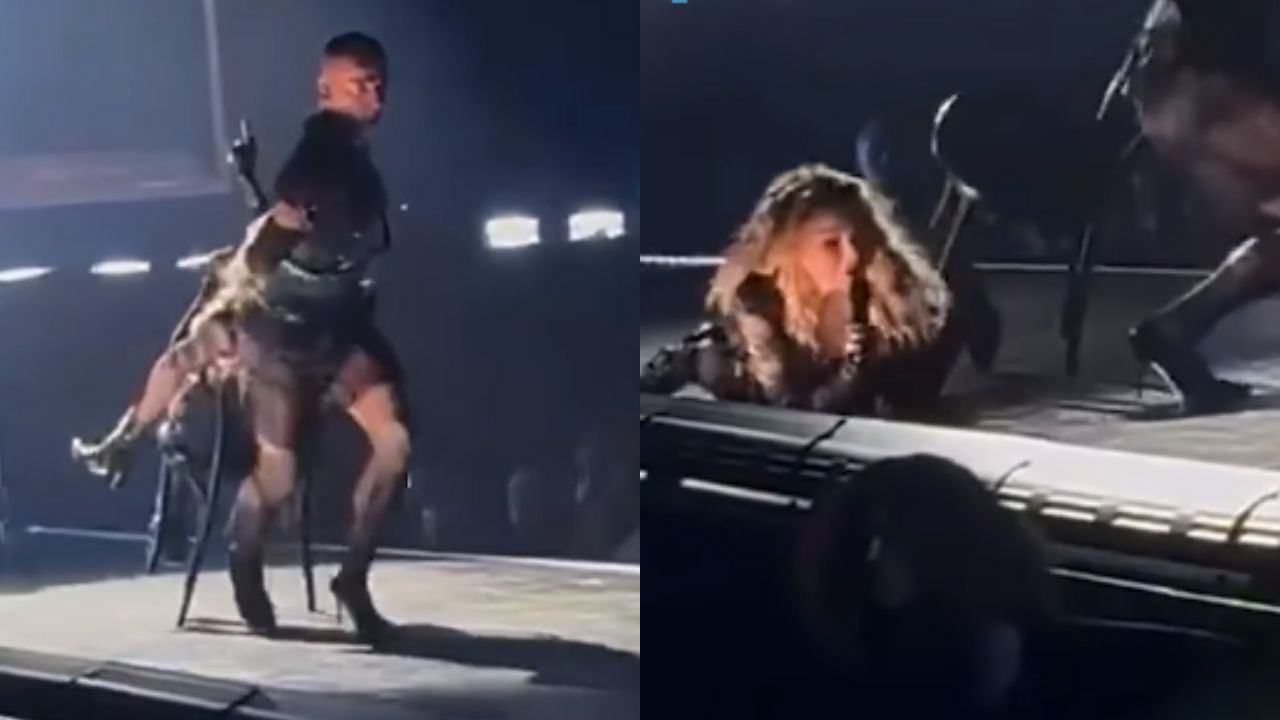 Foto:Captura de pantalla|VIDEO: Así fue como un bailarín tiró a Madonna en su concierto