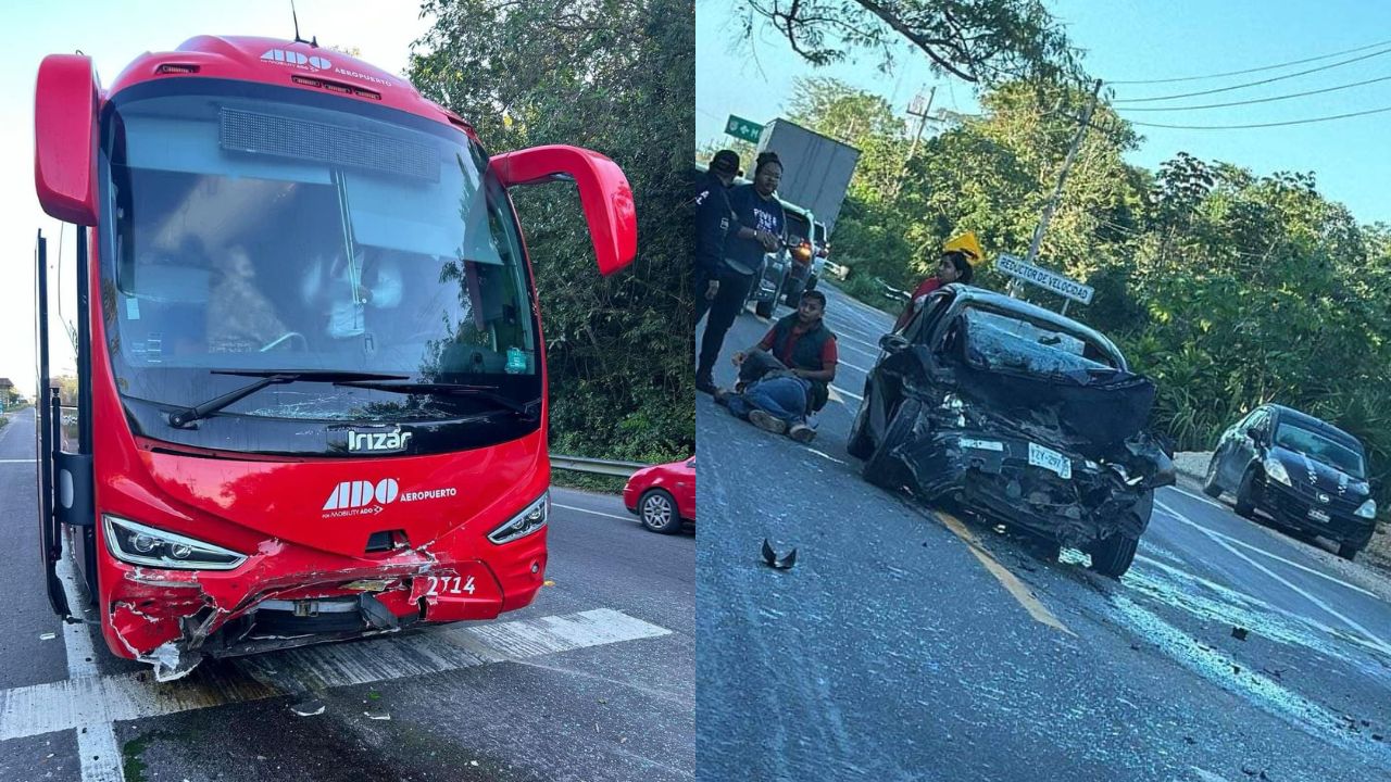 Tres muertos y un herido sería el saldo que dejó un choque entre un autobús turístico y un auto en Playa del Carmen-Tulum