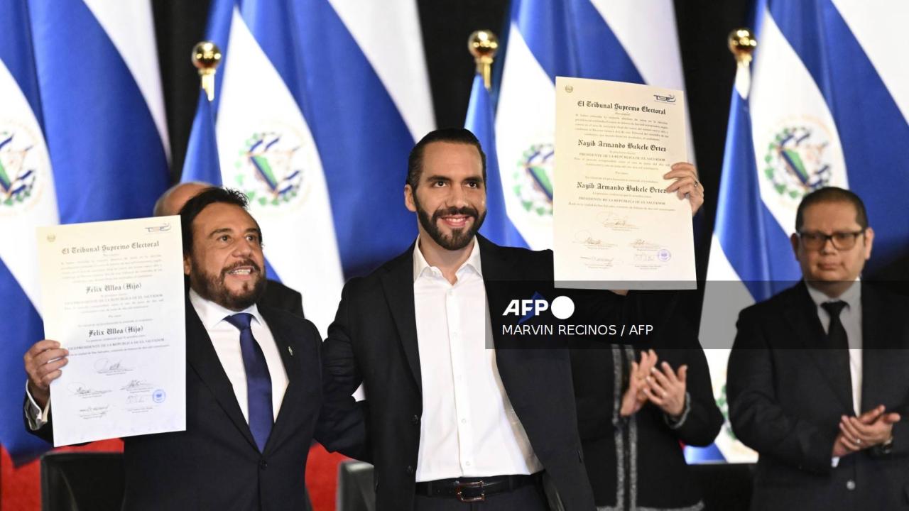 El Tribunal Supremo Electoral (TSE) de El Salvador entregó al mandatario Nayib Bukele su credencial de ganador de los comicios presidenciales