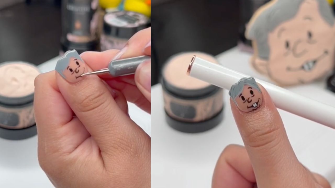 Joven se realiza una uñas con un diseño peculiar; se dibuja el rostro de AMLO