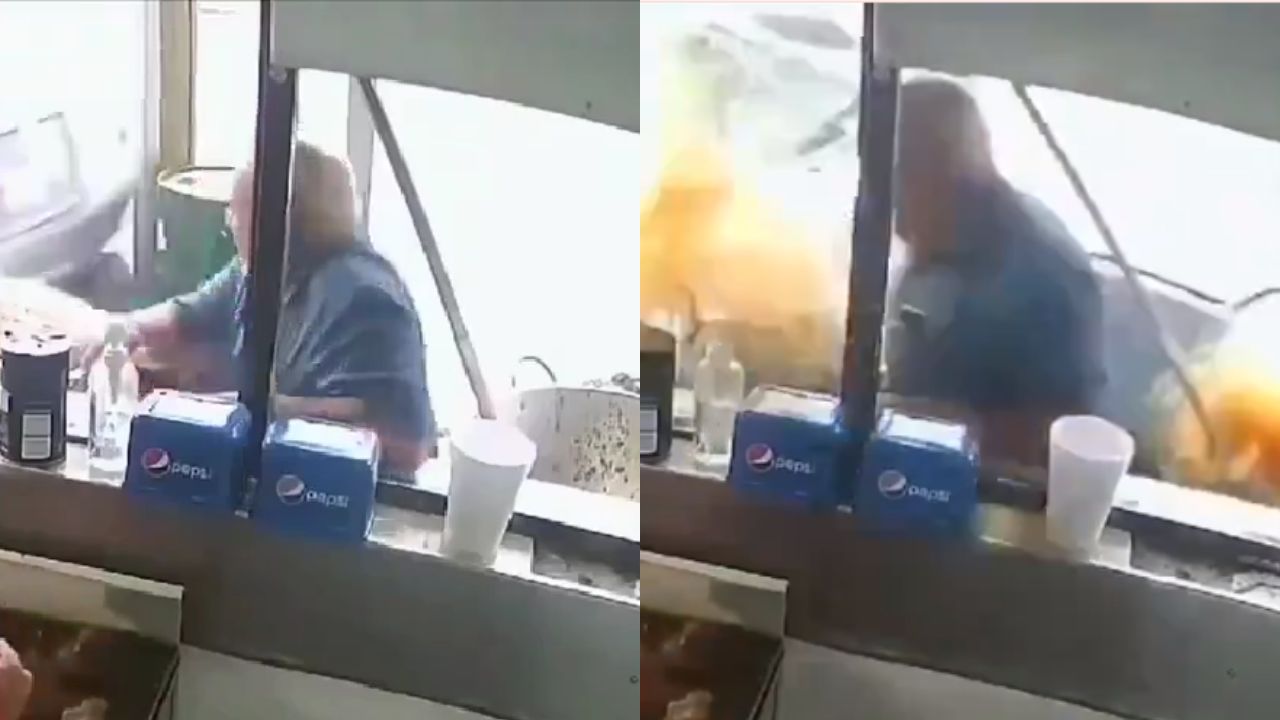 Conductor se impacta contra puesto de carnitas en Chihuahua; cliente esperaba sus tacos