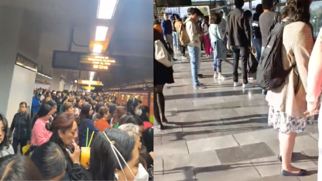 Foto:Redes sociales|Reportan caos en línea 12 del Metro por retrasos en los trenes