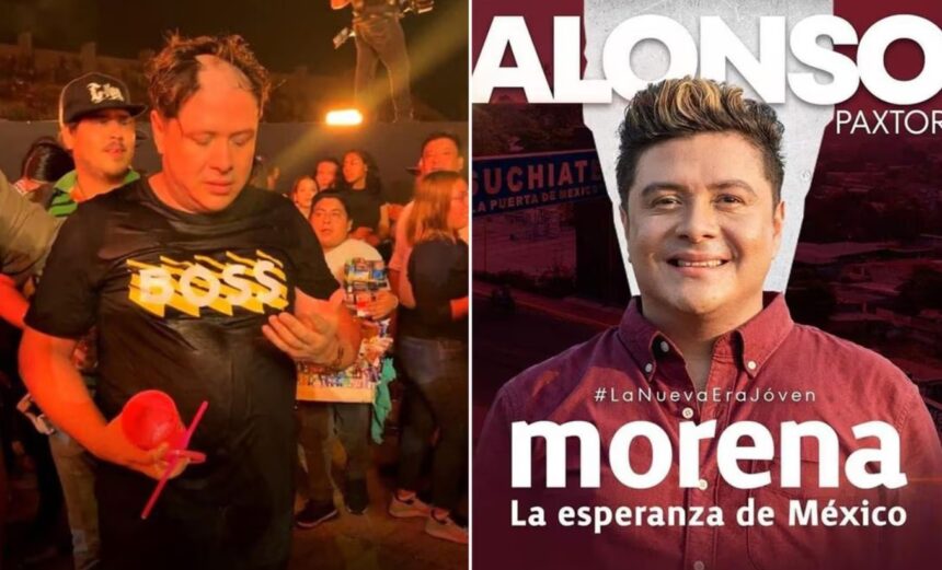 El candidato morenista al ayuntamiento, Noé Alonso Paxtor Gómez fue rapado durante un concierto de Grupo Firme.