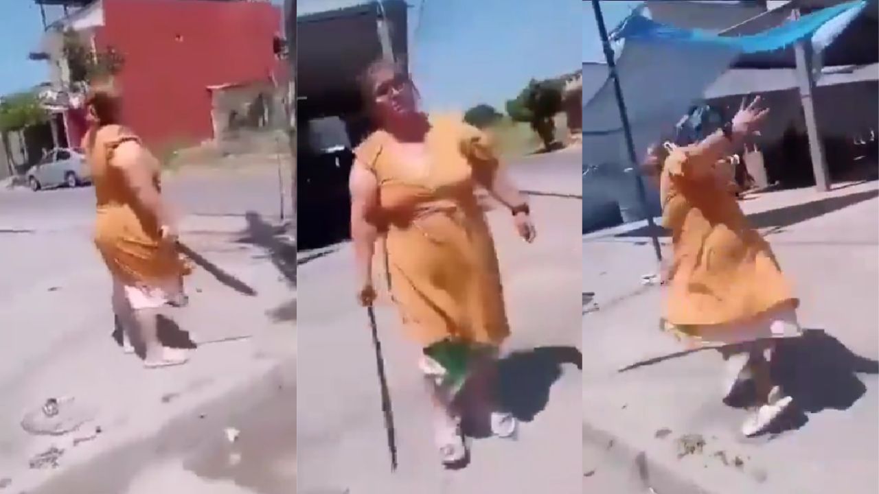 Mujer amenaza con machete a empleados de la CFE por cortar la luz; cae y se lesiona.