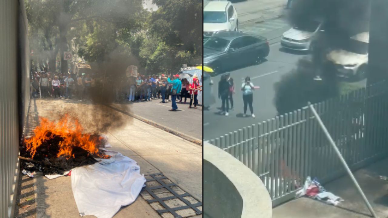 Presuntos simpatizantes de Morena quema propaganda electoral afuera de las instalaciones del PAN