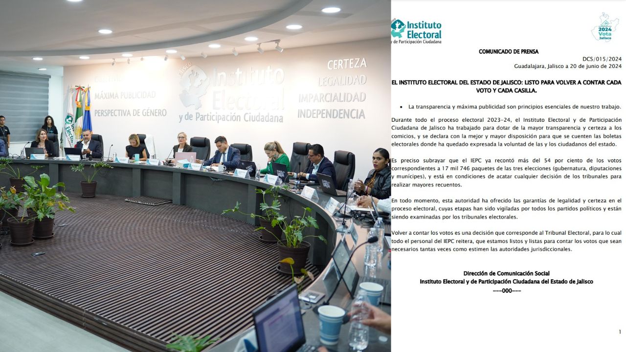 Instituto Electoral y de Participación Ciudadana de Jalisco (IEPC) anunció que ya recontó más de 54 por ciento de los votos a gubernatura.