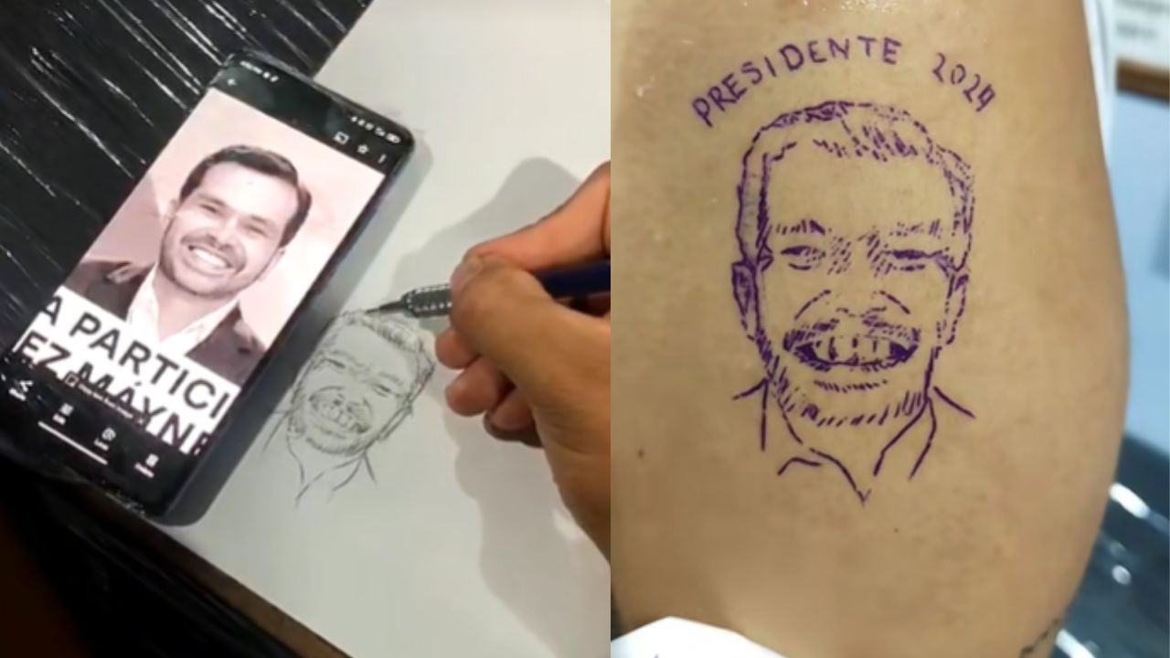 Con la ilusión de que Jorge Máynez resultara ganador como el próximo presidente, un joven se tatuó su rostro