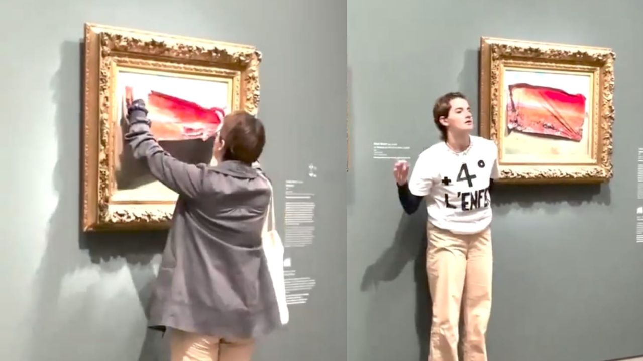 Activista es detenida tras pegar un sticker sobre el cuadro "Les Coquelicots" de Claude Monet en el Museo de Orsay de París