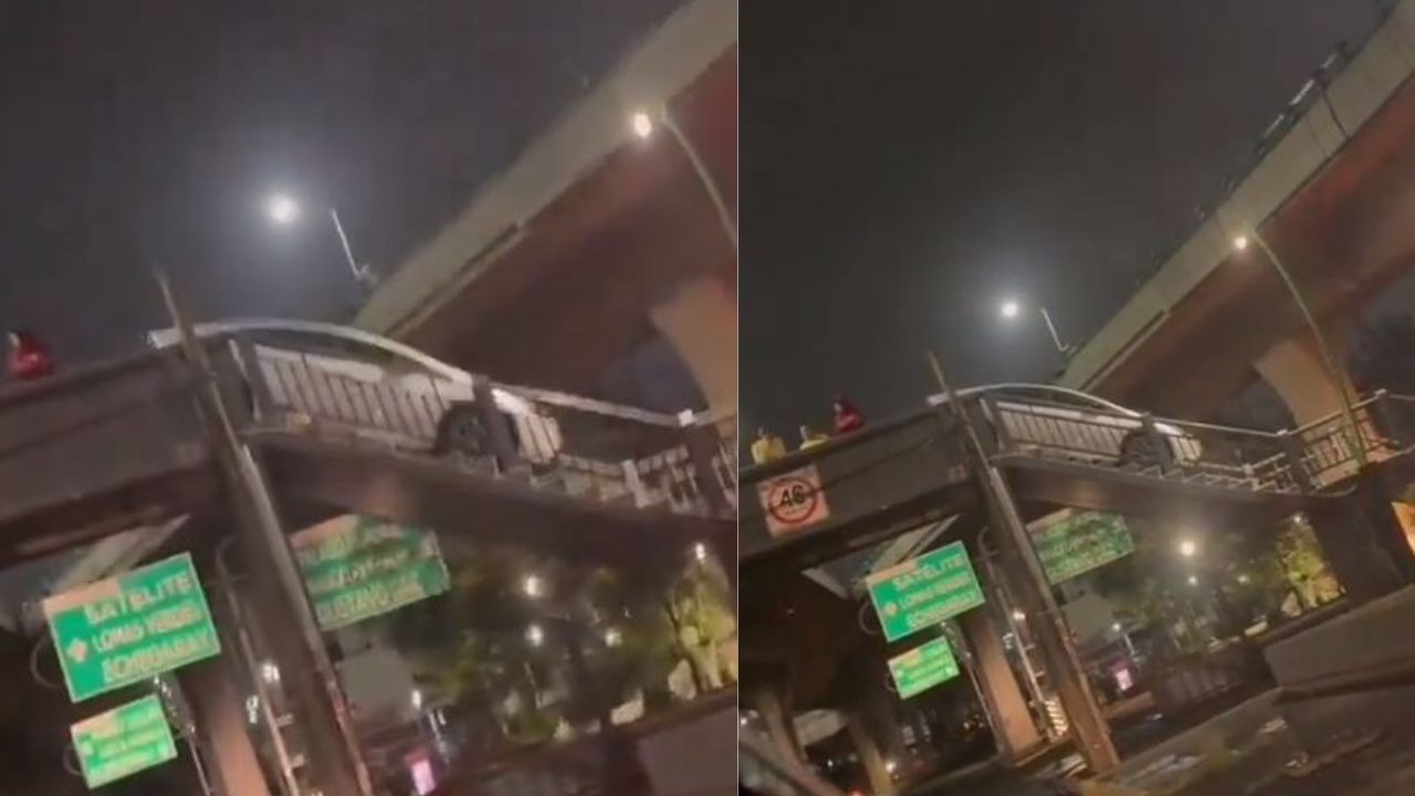 ¡Insólito! Automovilista cruza por un puente peatonal Periférico Norte