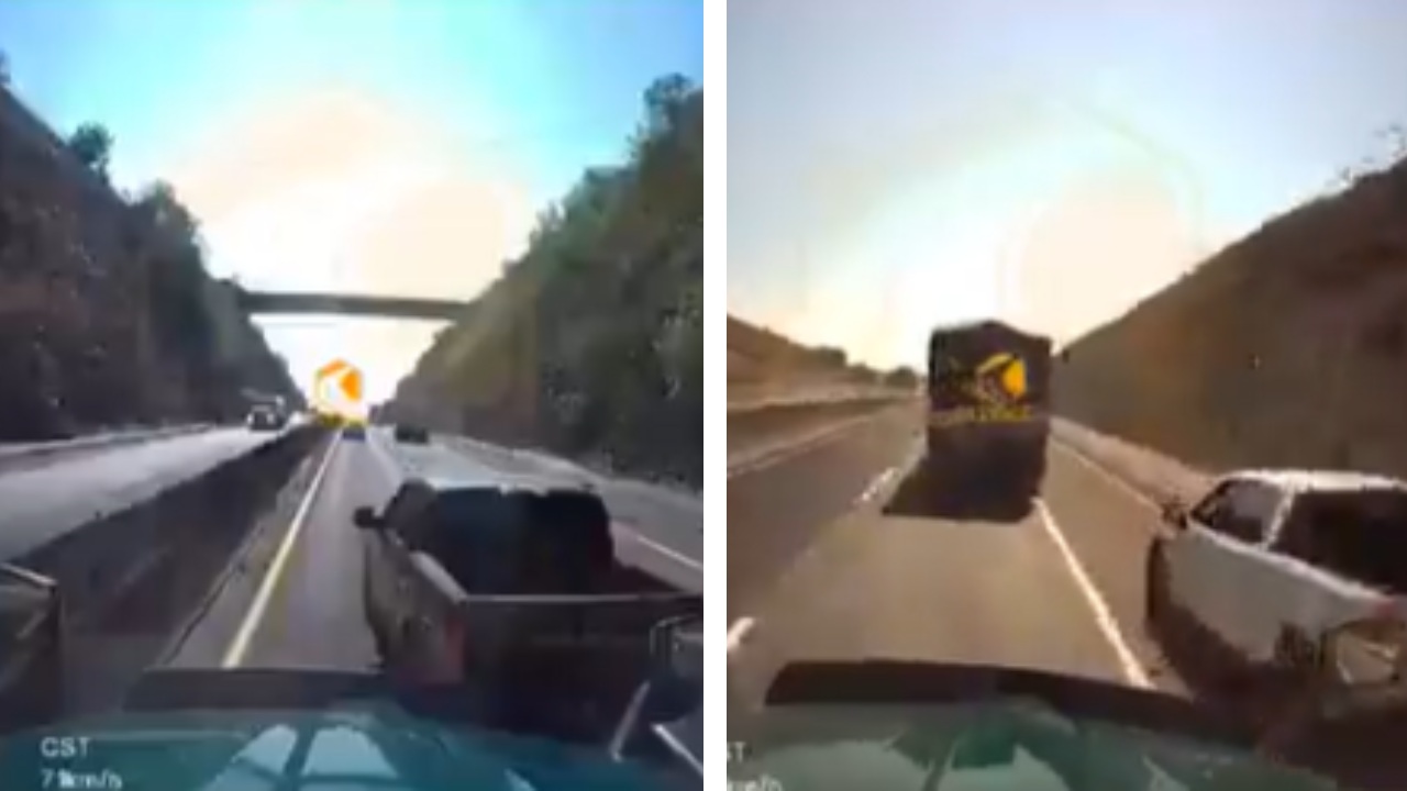 Un video captó el momento en el que unos sujetos armados que viajaban en camionetas, intentaron asaltar un tráiler en la autopista Arco Norte.