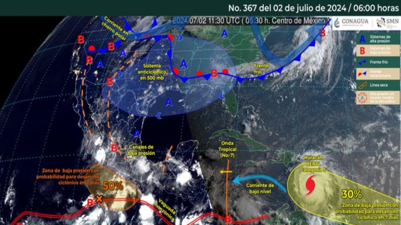 Foto: X@conagua_clima/ Clima del 2 de julio 2024