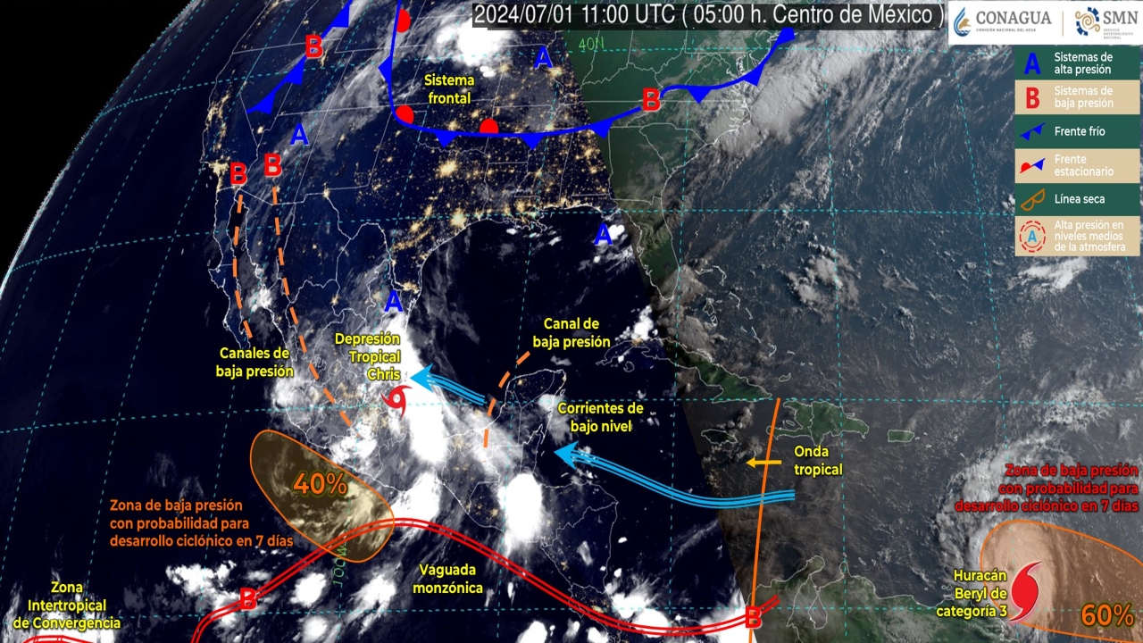 Foto: X@conagua_clima/ Clima pronosticado para lunes 1 de julio de 2024