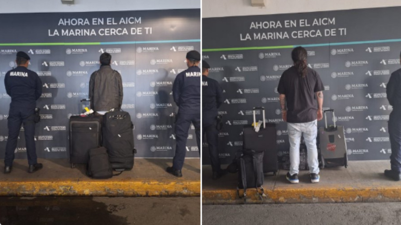 Foto: X@AICM_mx/ Dos detenidos por portación de drogas