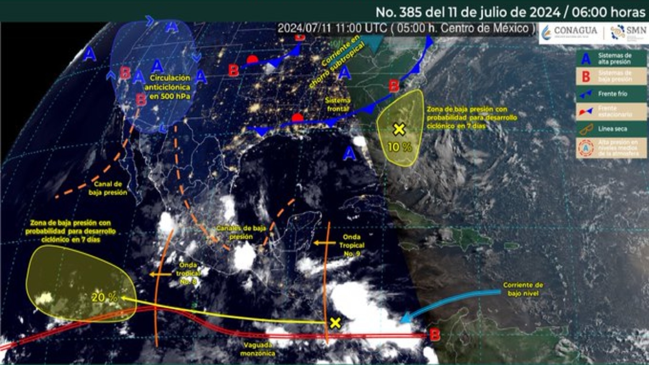 Foto: https://smn.conagua.gob.mx/ Sistemas Meteorológicos Actuales