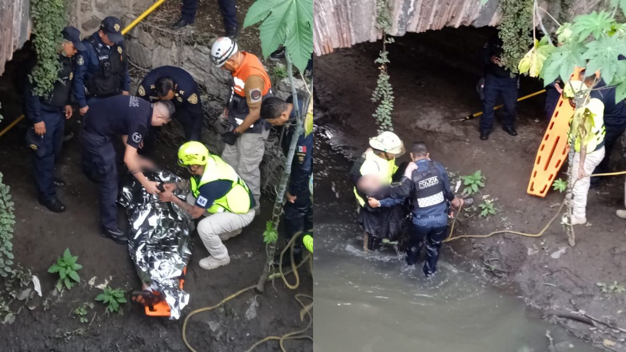 Rescatan a abuelito de canal de aguas negras en Coyoacán