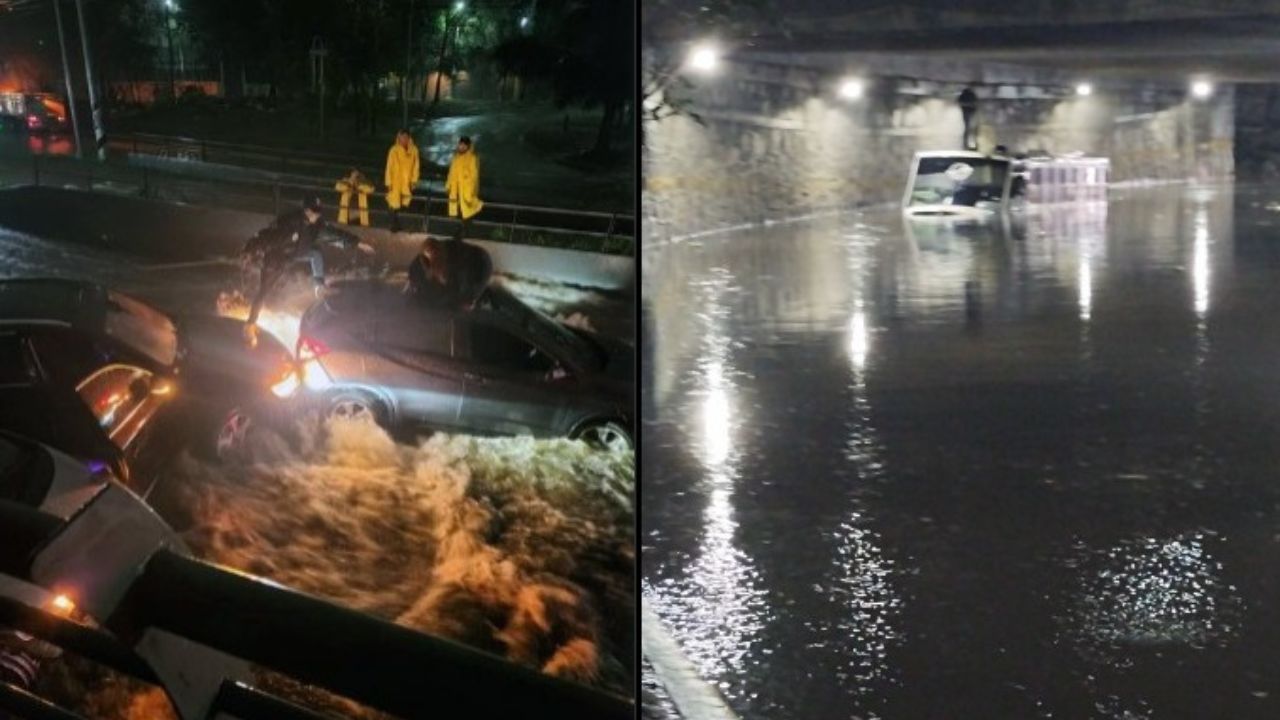 Rescatan a automovilistas y pasajeros de bajopuente anegado en Naucalpan