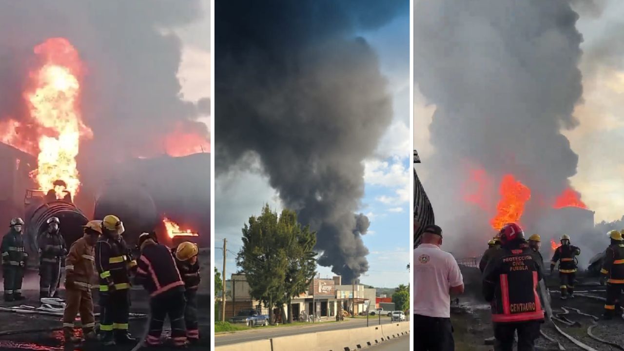 Combaten incendio en fábrica de biodiésel en Santa Clara Ocoyucan, Puebla