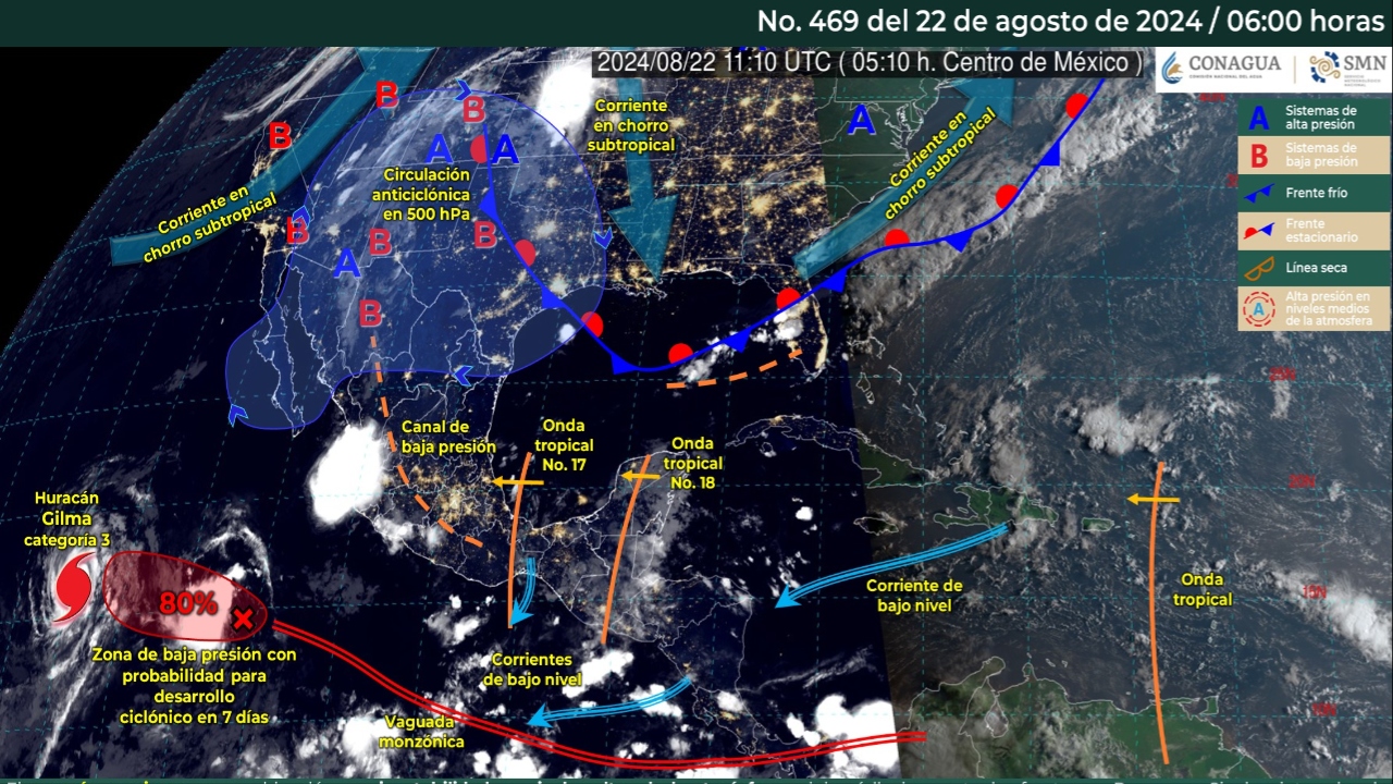 Foto: X@conagua_clima/ Sistemas Meteorológicos Actuales