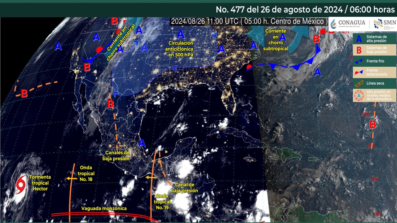 Foto: X@conagua_clima/ Sistemas Meteorológicos Actuales