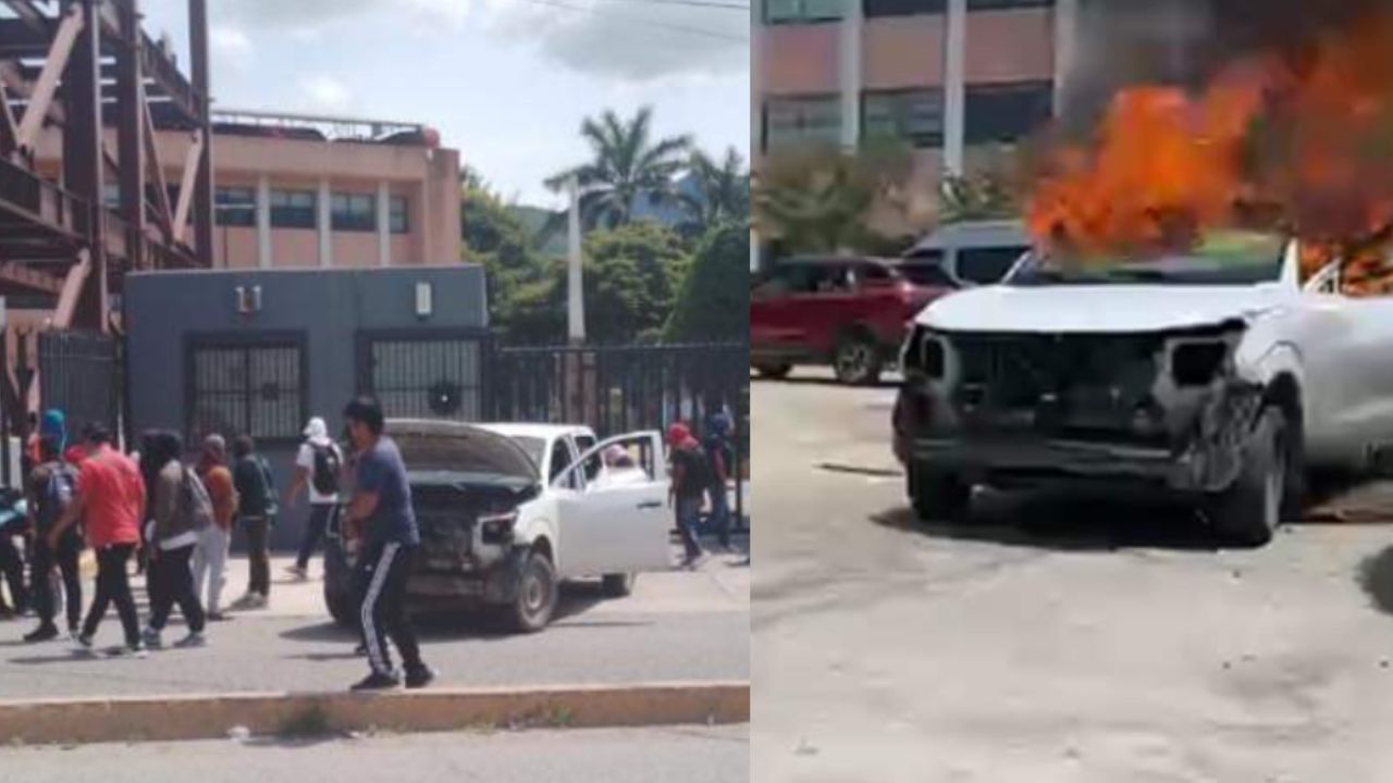 Normalistas de Ayotzinapa queman autos y vandalizan Congreso de Guerrero