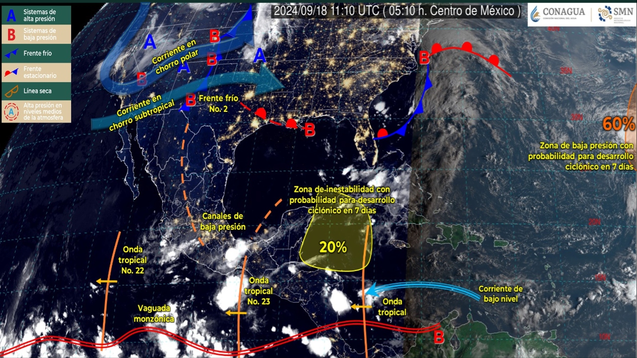 Foto: X@conagua_clima/ Sistemas Meteorológicos Actuales