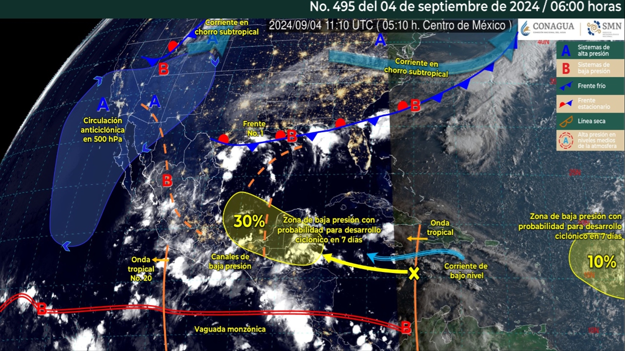 Foto: X@conagua_clima/ Sistemas Meteorológicos Actuales