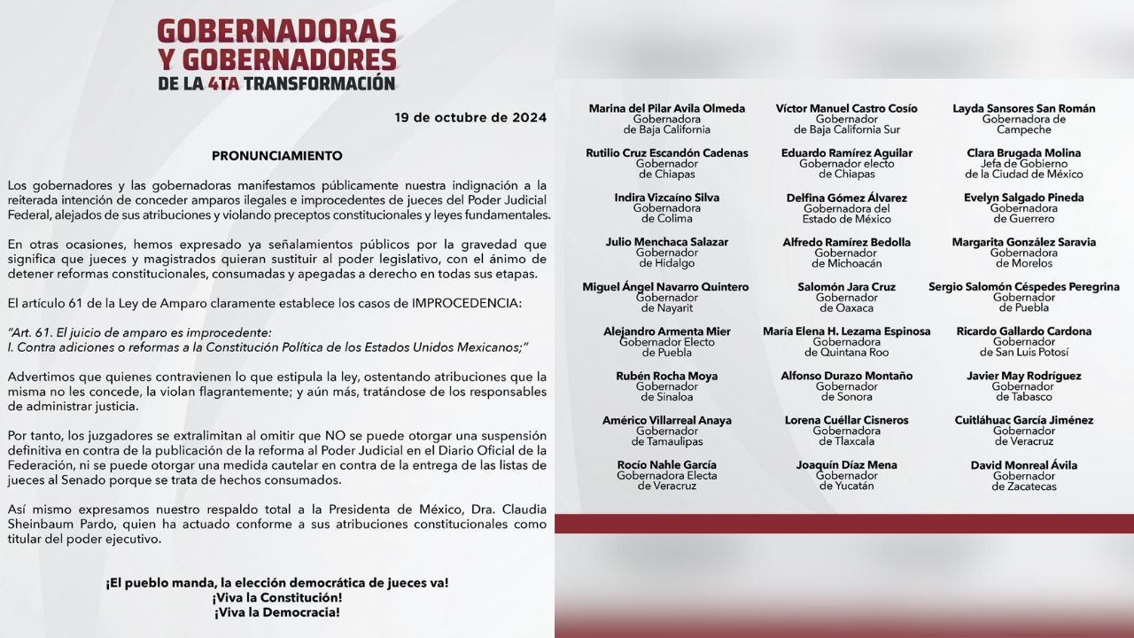 Se suma Gobernador Durazo a evitar amparos improcedentes a jueces del Poder Judicial Federal