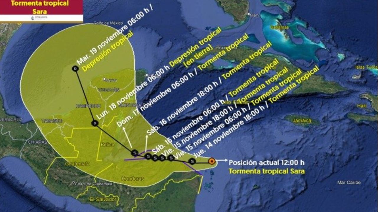 La depresión tropical Diecinueve se ha intensificado a tormenta tropical Sara