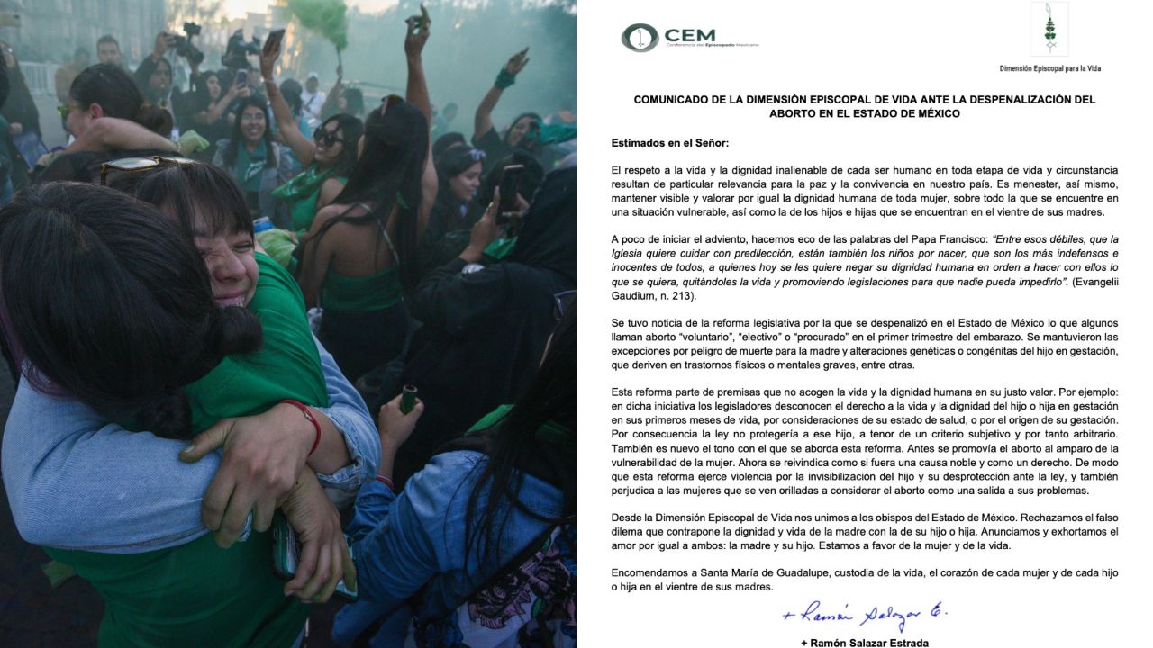 Celebración de la despenalización del aborto en el Estado de México y carta del Episcopado Mexicano.