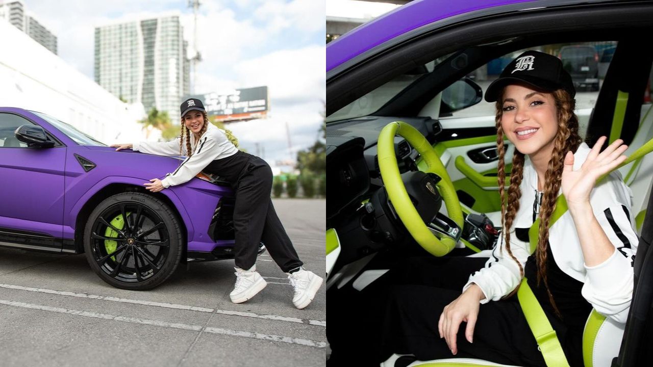 Shakira posando con su Lamborghini URUS 2022.