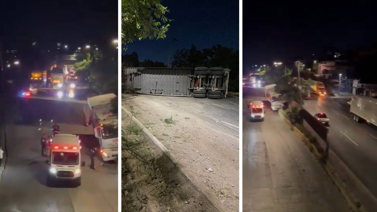 La volcadura del tráiler provocó un caos vial en la zona.