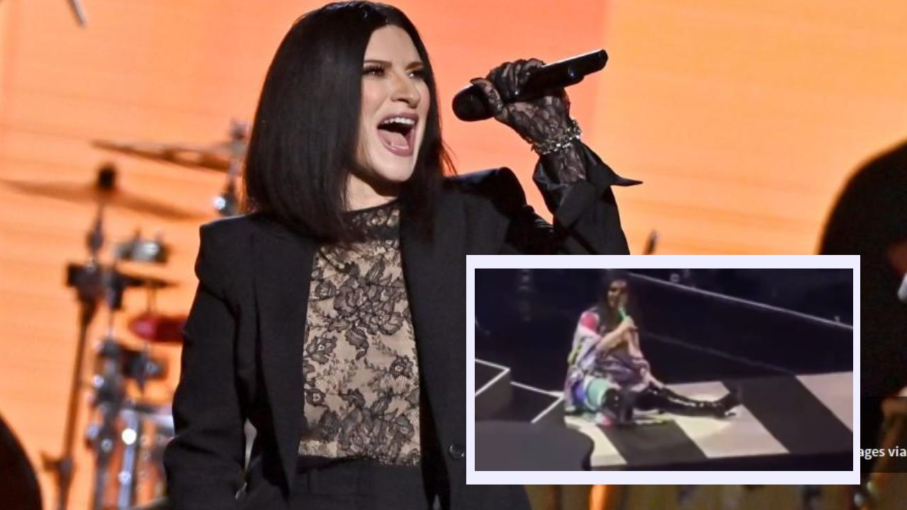 La cantante Laura Pausini se cayó durante uno de sus conciertos.