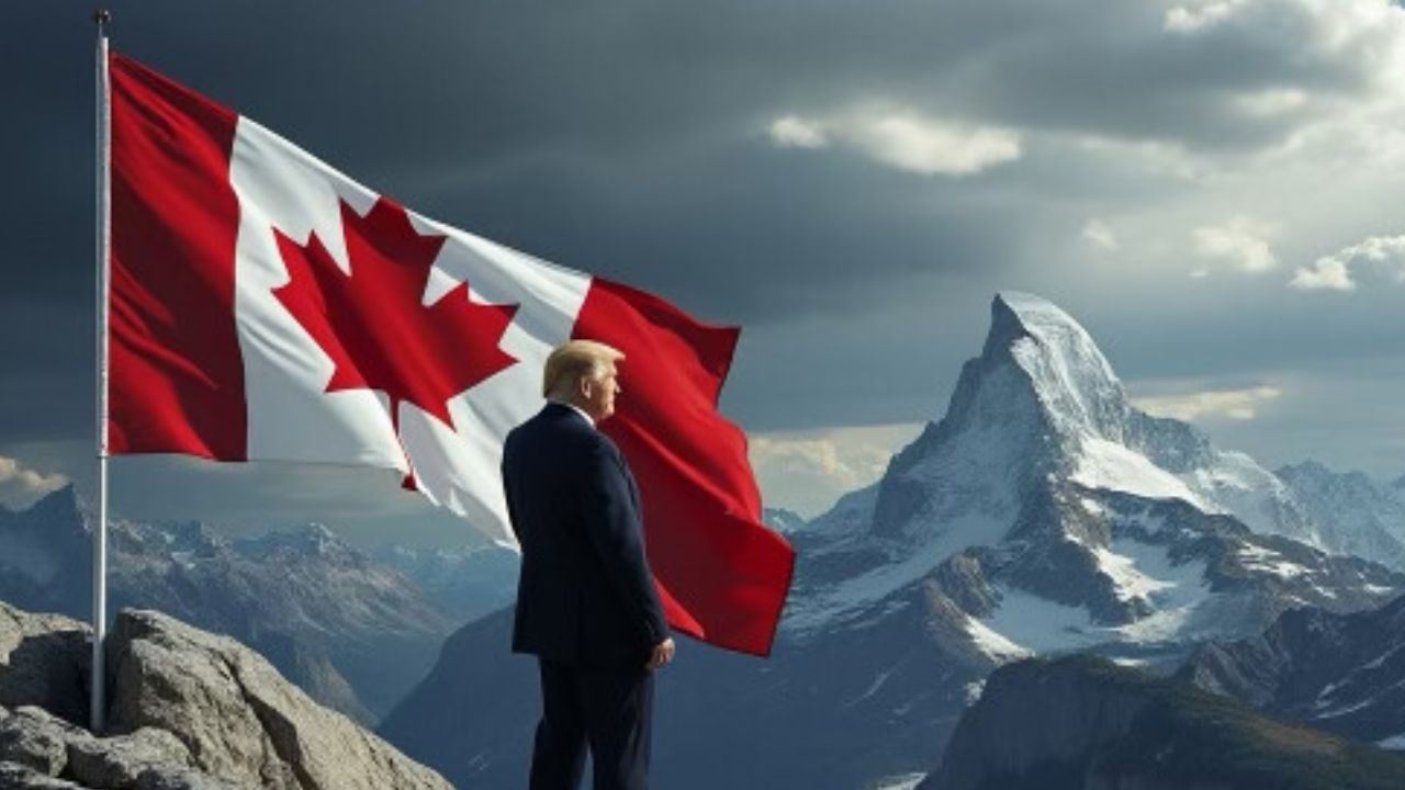 Trump amplificó el tono humorístico al publicar una imagen generada por inteligencia artificial en la que aparece junto a una bandera canadiense,