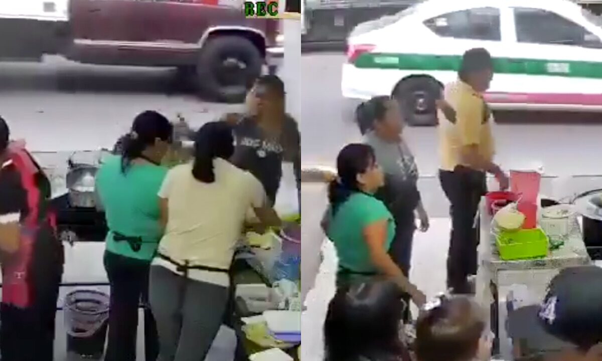 En el video grabado por una cámara de seguridad una mujer es quemada con el aceite hirviendo de un cazo.