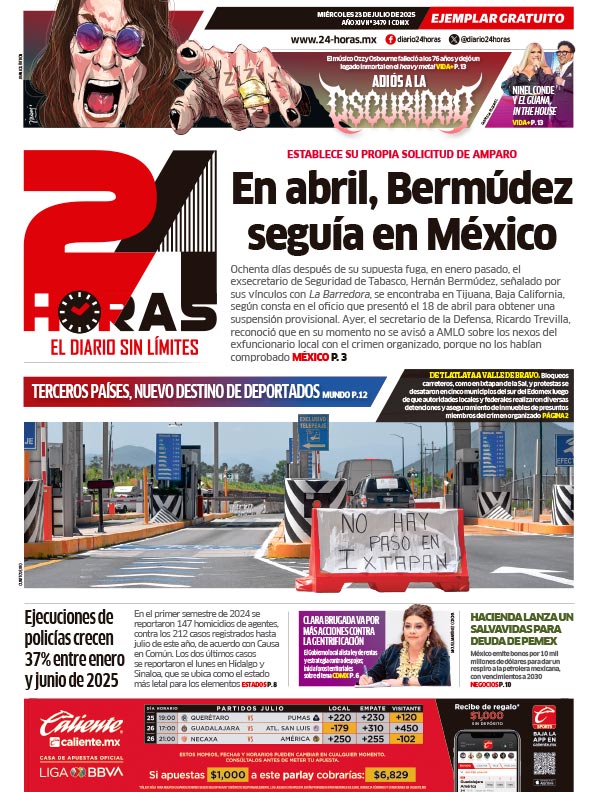 Portada 24 Horas impreso