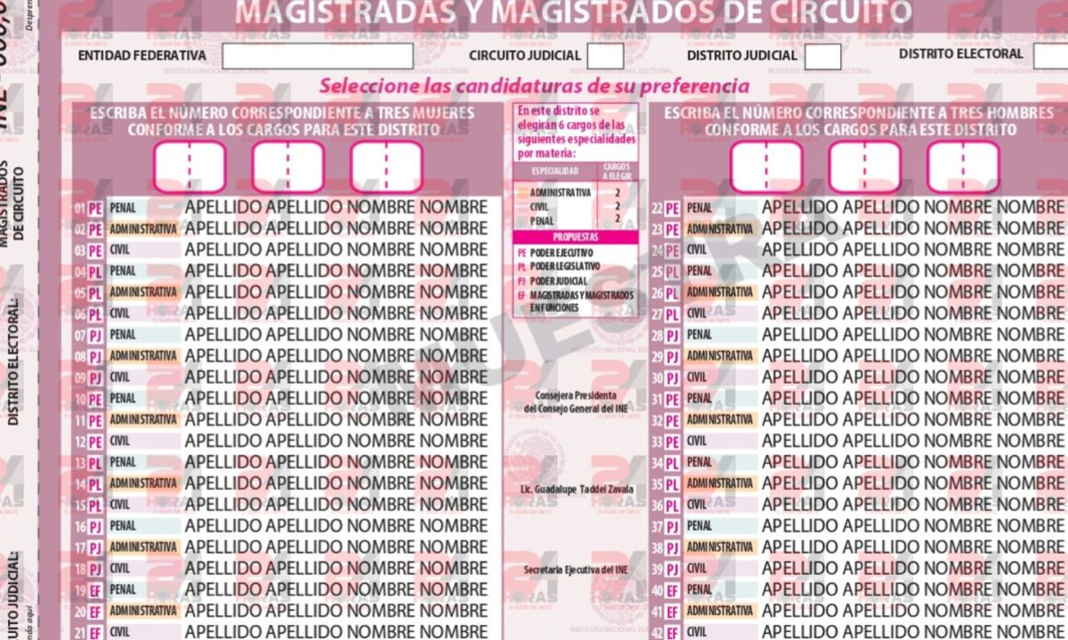 Modelos de boletas para las elecciones de jueces de distrito y magistrados de circuito