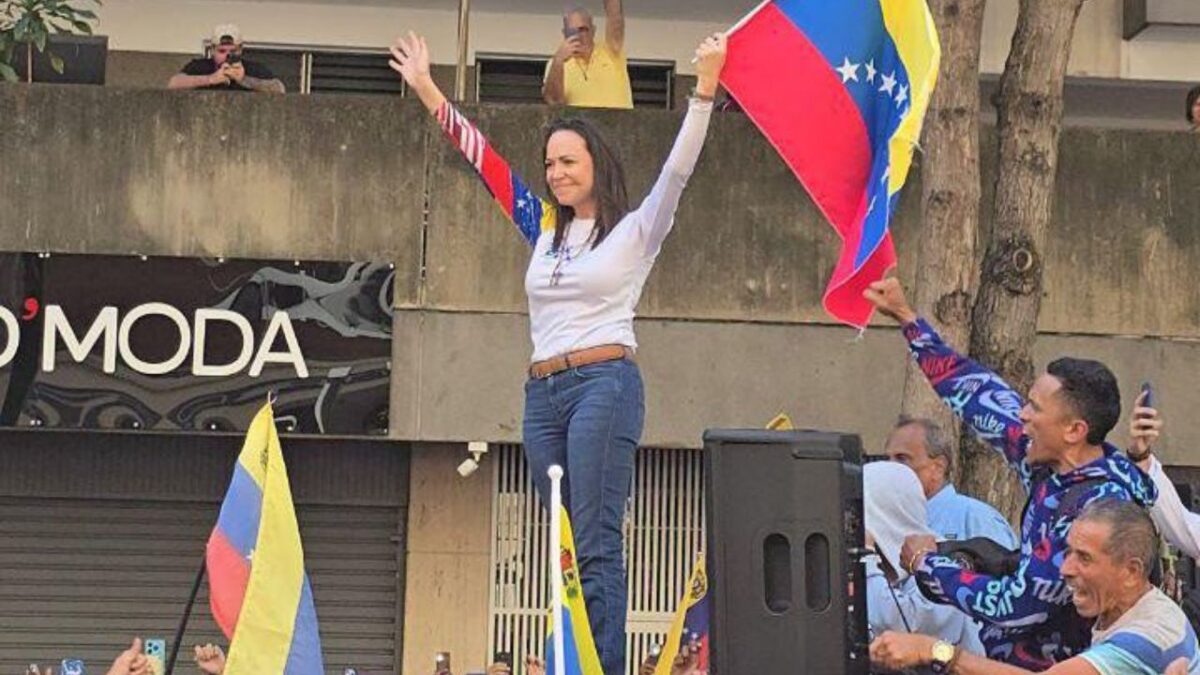 María Corina Machado durante su manifestación contra el presidente Nicolás Maduro.