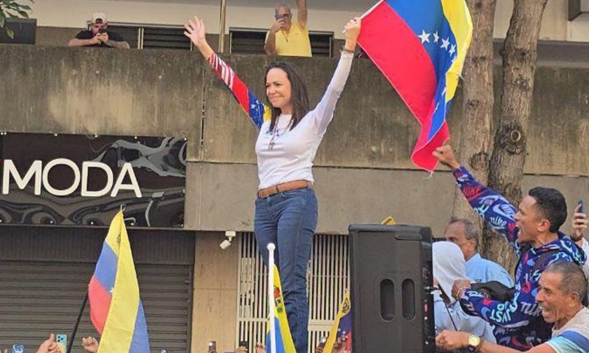 María Corina Machado durante su manifestación contra el presidente Nicolás Maduro.