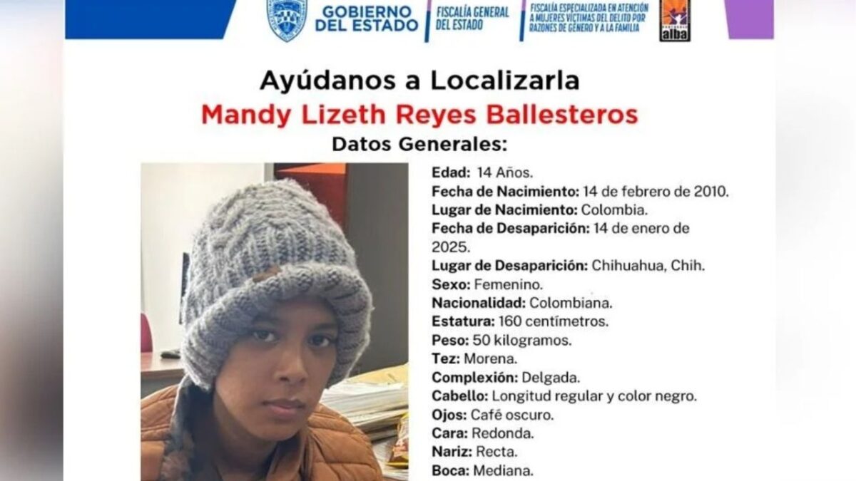 Ficha de búsqueda de Mandy Lizeth Reyes Ballesteros, niña migrante originaria de Colombia