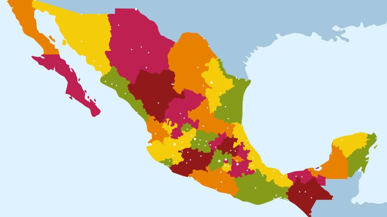 Mapa de la República Mexicana con los estados donde se implementa el horario de invierno 