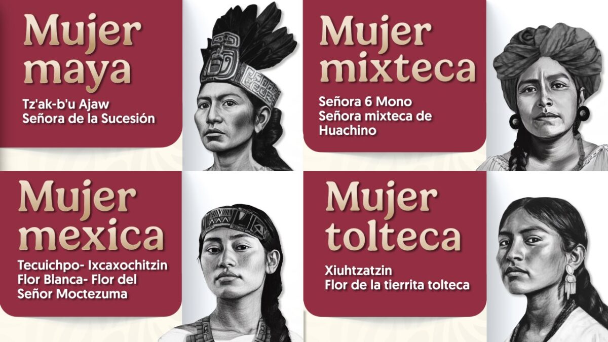 Imágenes que conmemoran a la mujer indígena por parte del gobierno de México.