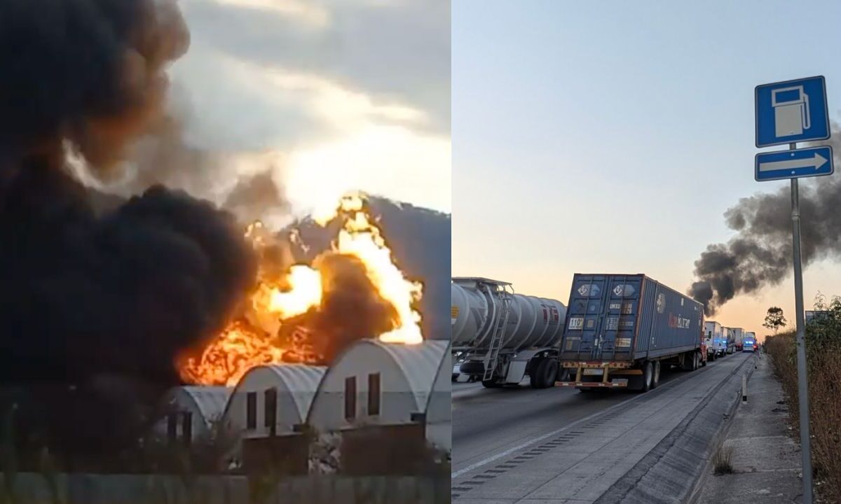 El incendio aún activo de un poliducto de gas licuado de Pemex mantiene el cierre de la Autopista México-Querétaro causando caos vial.