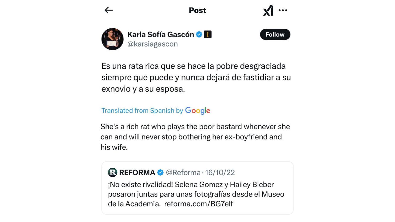 Karla Sofía Gascón hizo publicaciones contra Selena Gomez antes de filmar Emilia Pérez.