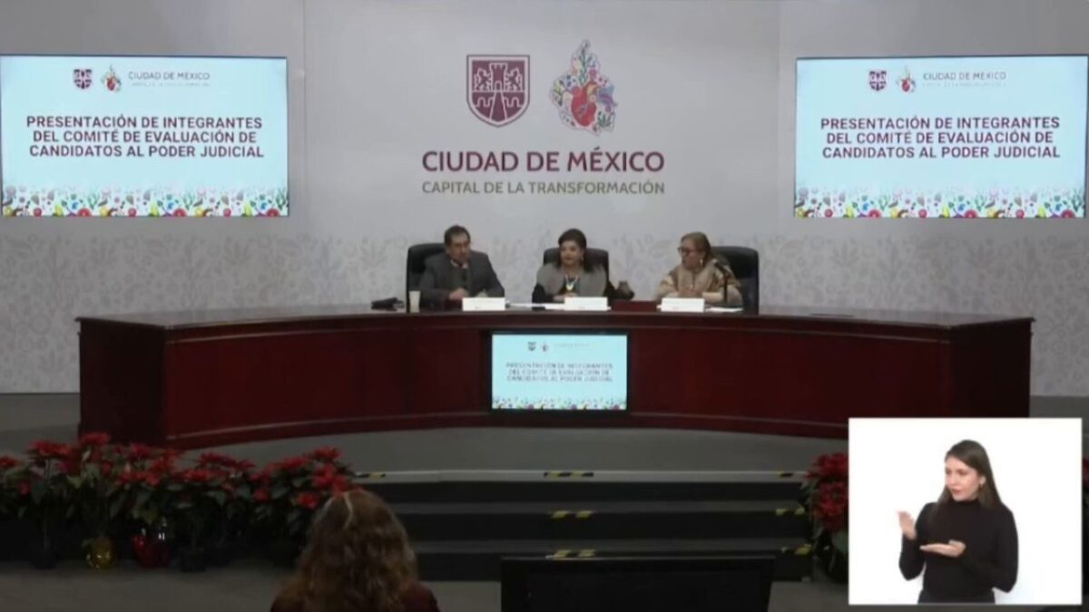 Clara Brugada, Jefa de Gobierno de la CDMX presentando comité de evaluación de candidatos al Poder Judicial.